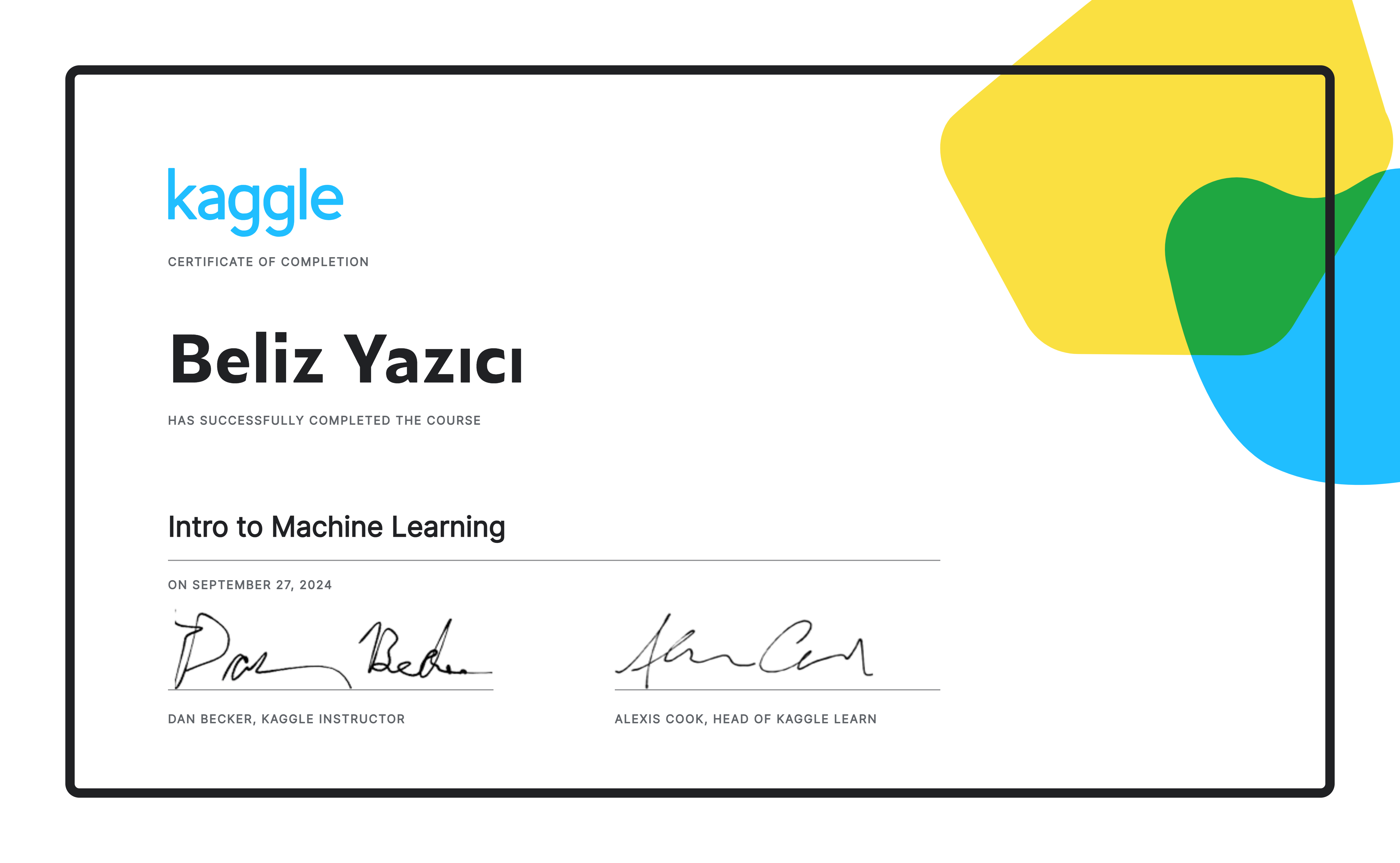 Intro ML Certificate